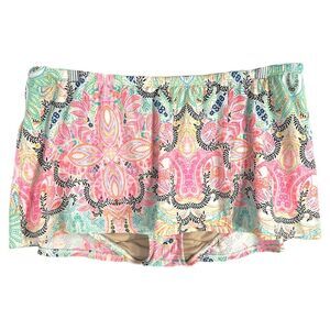 Swim by Cacique Plus Size 14 Bikini Bottom Swimsuit Skirt Paisley Green Pink 819